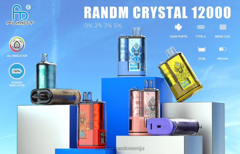 Fumot Crystal 20 ml 12000 vape škatla za enkratno uporabo (1 kos) jagodni kivi - Fumot Vapes 2JH4H281