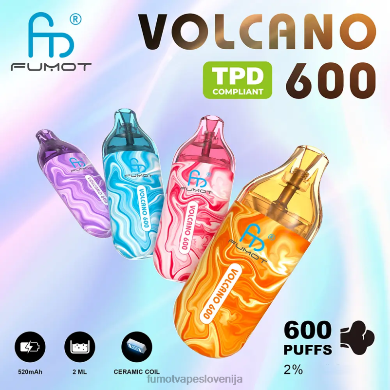 Fumot Volcano Vape za enkratno uporabo, skladen s 600 tpd - 2 ml (komplet 3 kosov) borovnica na ledu - Fumot Original 2JH4H302