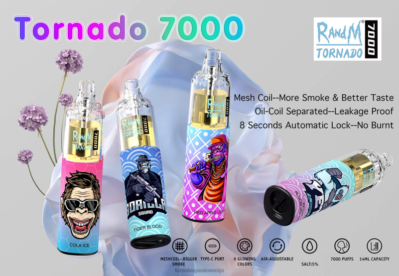 Fumot Tornado 7000 peresnik za enkratno uporabo - 14 ml (1 kos) gazirana češnja - Fumot Discount Code 2JH4H76