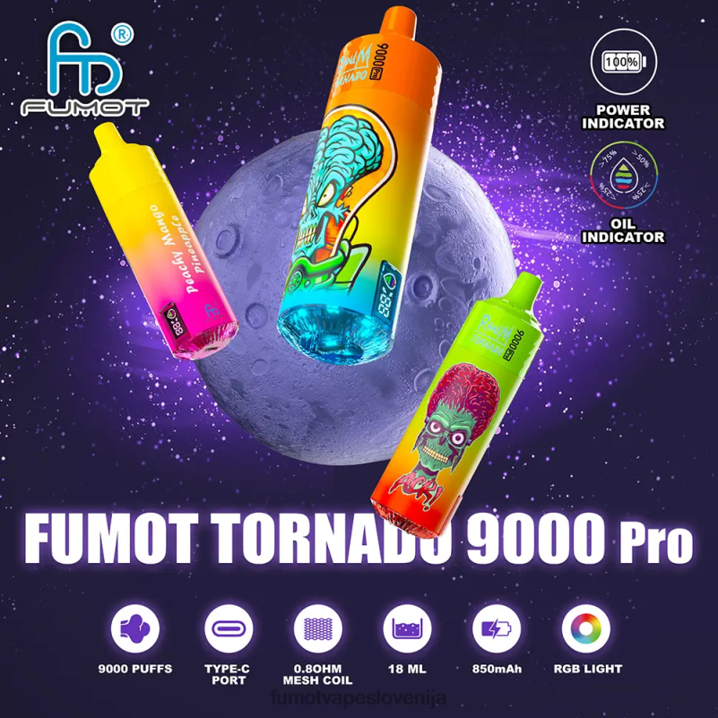 Fumot Tornado 9000 pro vape za enkratno uporabo - 18 ml (1 kos) češnjeva kola - Fumot Original 2JH4H212